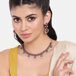 AITIHYA Silver-Plated Oxidised Artificial Beads & Stones Jewellery Set-picture-29