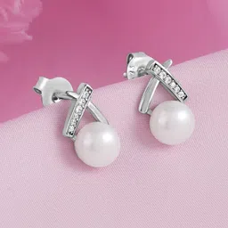 Zavya 92.5 Sterling Silver Rhodium-Plated Cubic Zirconia Spherical Drop Earrings-picture-12