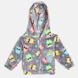 Moms Love Infant Kids Grey & Yellow Cotton Printed Hooded Sweatshirt-picture-28