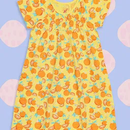 H By Hamleys Yellow and Peach Printed A-Line Pure Cotton Dress-image-34