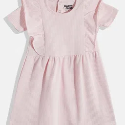 Happy Faces Girls Striped Ruffled Fit & Flare Pure Cotton Dress-image-96