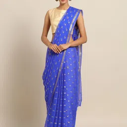 Saree mall Blue & Gold-Toned Poly Chiffon Woven Design Saree-picture-11