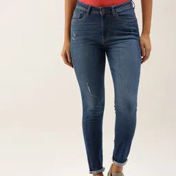 Flying Machine Women Navy Blue Veronica High-Rise Low Distress Light Fade Stretchable Jeans-picture-40