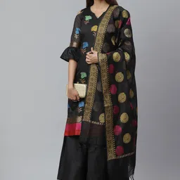 Chhabra 555 Black & Golden Woven Design Unstitched Dress Material-image-74