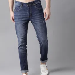 Roadster Men Navy Blue Skinny Fit Mid-Rise Low Distress Stretchable Jeans-image-7