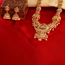 Adwitiya Collection Gold Plated Stones Studded & Pearls Beaded Jewellery Set-image-81
