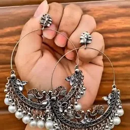 Samridhi DC Artificial Stones Studded & Beaded Oxidised Contemporary Drop Earrings-picture-13