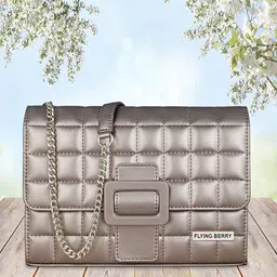 FLYING BERRY Gunmetal-Toned Structured Sling Bag with Quilted-image-86