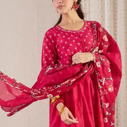 Indo Era Floral Printed Pure Cotton A-Line Kurta With Trousers & Dupatta-picture-27