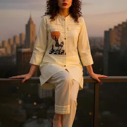 ZUMMER Printed Cotton Mandarin Collar Neck Tunic With Trouser Co-Ords-picture-30