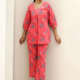 Libas Floral Printed & Embroidered Schiffli Tunic with Trousers Co-Ords image 1
