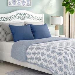 wakefit Blue & White Printed AC Room 110 GSM Pure Cotton Reversible Double Bed Dohar-picture-36