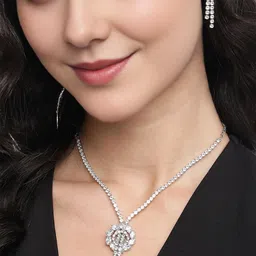 ORANGENYSHA Rhodium-Plated American Diamond Stone-Studded Jewellery Set-picture-36