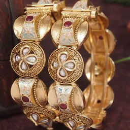 SGA FASHION Set Of 2 Gold-Plated American Diamond-Studded Meenakari Openable Kada Bangles-picture-24