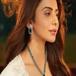 AccessHer Sterling Silver Plated American Diamond Studded Necklace And Earrings-picture-29