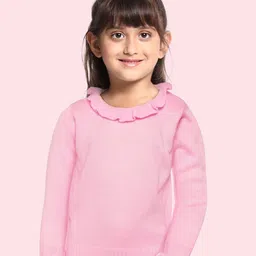 YK Girls Pink Acrylic Solid Pullover Sweater with Ruffles Detail-picture-33