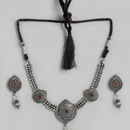 Kord Store Oxidised Silver-Toned Stone-Studded Textured Jewellery Set-picture-40