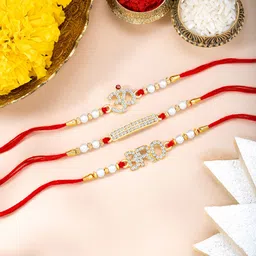 Peora Set Of 3 BRO & Om Desginer Rakhi with Roli Chawal & Greeting Card-picture-27