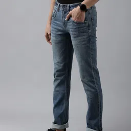 VAN HEUSEN DENIM LABS Men Navy Blue Slim Fit Light Fade Stretchable Jeans image 2