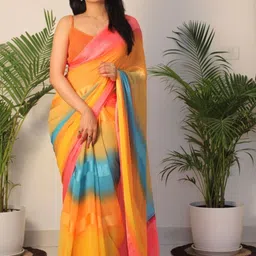 sanjana  silk SANJANA SILK Colourblocked Printed Pure Georgette Bagh Saree image 2