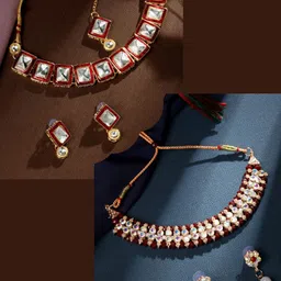 ASMITTA JEWELLERY Set Of 2 Gold-Plated Stone-Studded Jewellery Set image 2