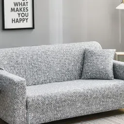 HOUSE OF QUIRK Universal Grey & White Abstract Printed Single-Seater Sofa Slipcover image 3