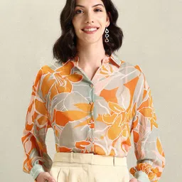 U.S. Polo Assn. Women Floral Printed Shirt Collar Cuffed Sleeve Shirt Style Top image 5