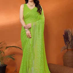 Mitera Ethnic Motifs Printed Gotta Patti Pure Georgette Saree image 2