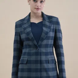 PowerSutra Checked Single Breasted Formal Notch Collar Blazer image 2