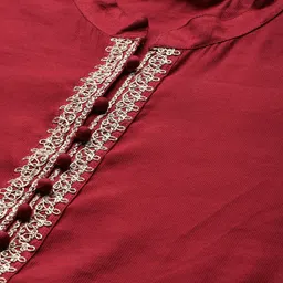 Indo Era Women Striped High Slit Thread Work Liva Kurta With Trousers & Dupatta image 5