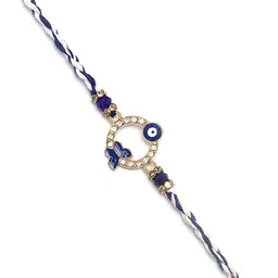 KARATCART Gold Plated American Diamond Studded Evil Eye Thread Rakhi image 2