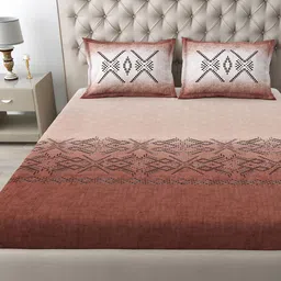 MAFATLAL Brown & Beige Abstract Printed Cotton 186 TC King Bedsheet Set- 2.74 m x 2.74 m image 5
