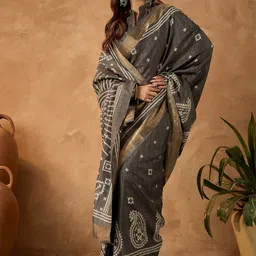 Saree mall Ethnic Motifs Zari Block Print Ready to Wear Sarees image 2