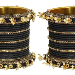 ZULKA Set Of 42 Zircon Gemstone Stone-Studded & Pearls Beaded Bangles-image-13