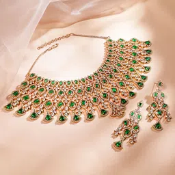 Rubans 24K Gold Plated Emerald Green & AAA Cubic Zirconia Premium Jewelry Set image 5