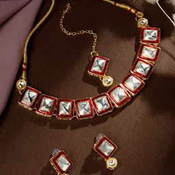 ASMITTA JEWELLERY Set Of 2 Gold-Plated Stone-Studded Jewellery Set image 3