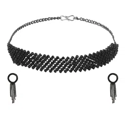 ASMITTA JEWELLERY Set Of 2 Gold-Plated & Black Austrian Stone-Studded Jewellery Set image 3