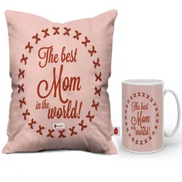 Indigifts Red & Pink Printed Square Cushions With Fillers & Ceramic Mug image 3