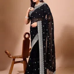 Leelavati Ethnic Motifs Embroidered Beads And Stones Pure Georgette Saree image 5