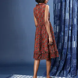 Taavi Handblock Printed Pure Cotton Fit & Flare Ethnic Dress image 5