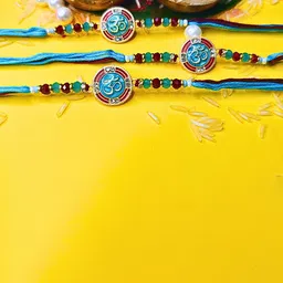 MANSIYAORANGE Set Of 3 AD Stones Studded & Beaded Cotton Thread Rakhi image 3