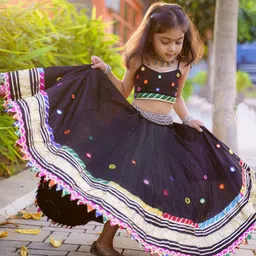 BAESD Girls Embroidered Mirror Work Ready to Wear Lehenga & Blouse image 3