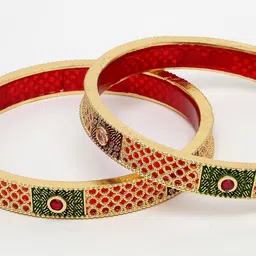 Anouk Women Set Of 2 Gold-Plated Red Kundan Traditional Bangles image 3