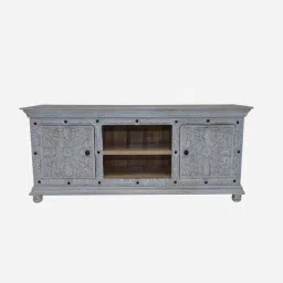 myoon Vintage Royal Solid Wood Hand Carved TV Console in Grey Colour image 3