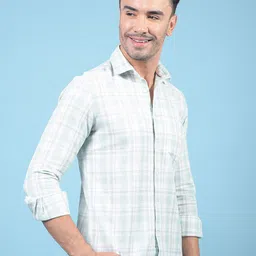 Crimsoune Club Classic Slim Fit Grid Tattersall Checked Spread Collar Pure Cotton Shirt image 4