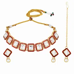 ASMITTA JEWELLERY Set Of 2 Gold-Plated Stone-Studded Jewellery Set image 3