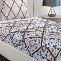 Monte Carlo White & Pink Floral Printed 144 TC Single Bedsheet Set 2.29 m x 1.52 m image 2