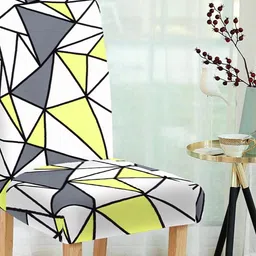 Cortina Set Of 6 White & Green Printed Stretchable Chair Covers image 4