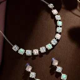 ASMITTA JEWELLERY Set Of 2 Rhodium & Gold-Plated Stone Studded Jewellery Set image 3