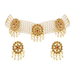 ASMITTA JEWELLERY Set Of 2 Gold-Plated Austrian Stone Studded & Beaded Jewellery Set image 2
